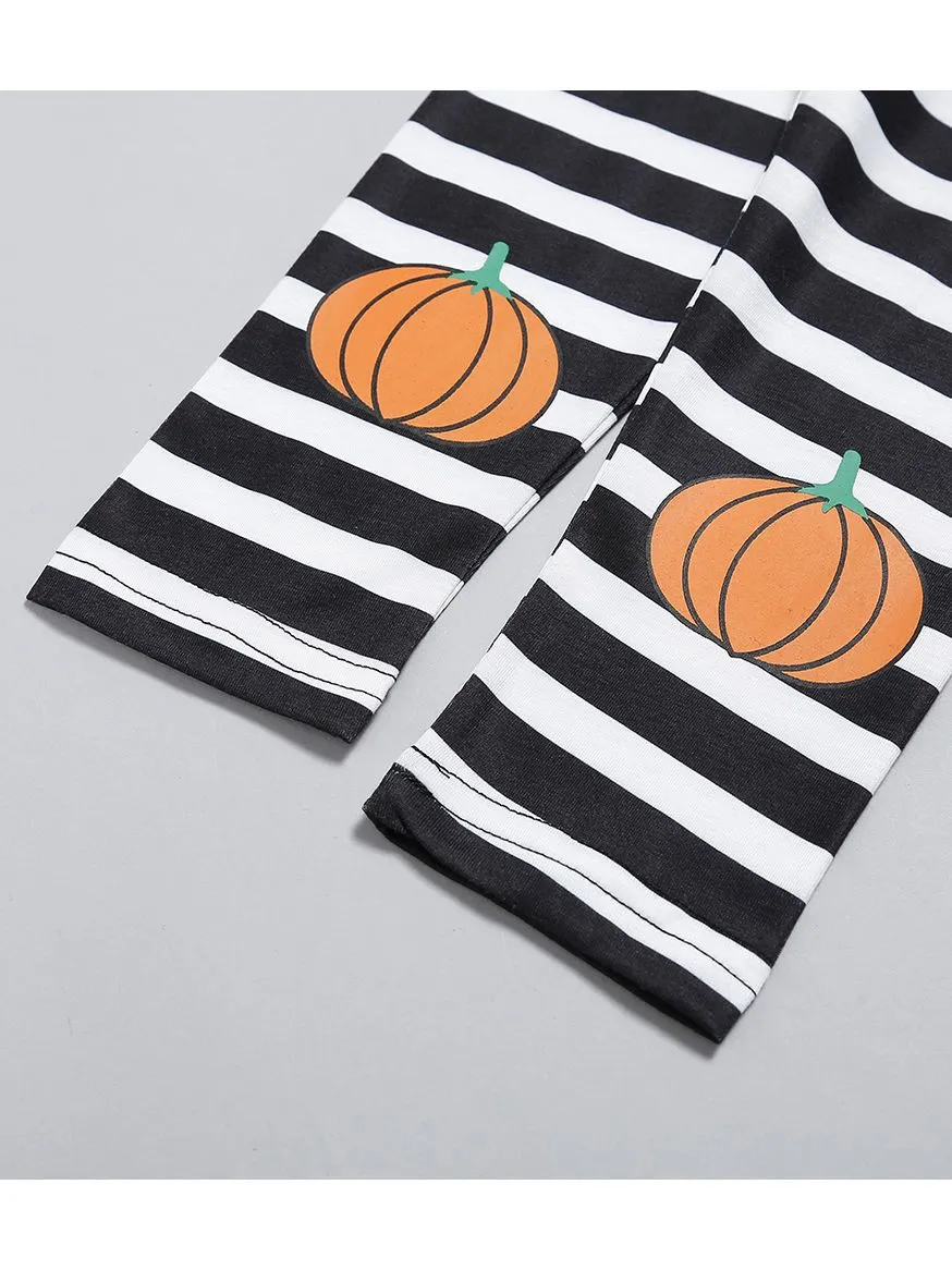 2-Piece Halloween Pumpkin Black T-shirt  Stripe Trousers