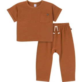 2-Piece Infant & Toddler Boys Medium Brown Pants and Shirt Set