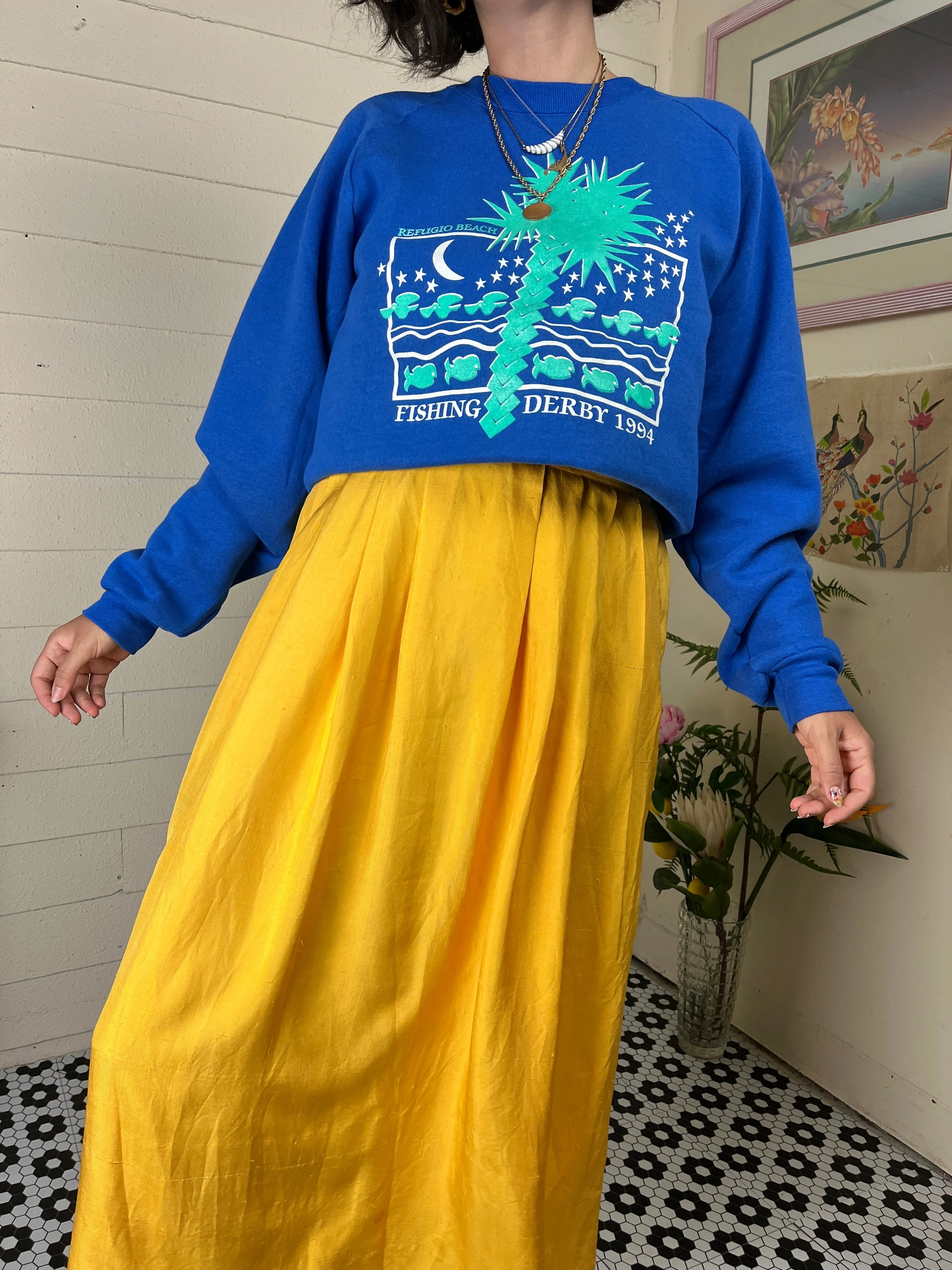 90s RAW SILK BRIGHT YELLOW MAXI SKIRT