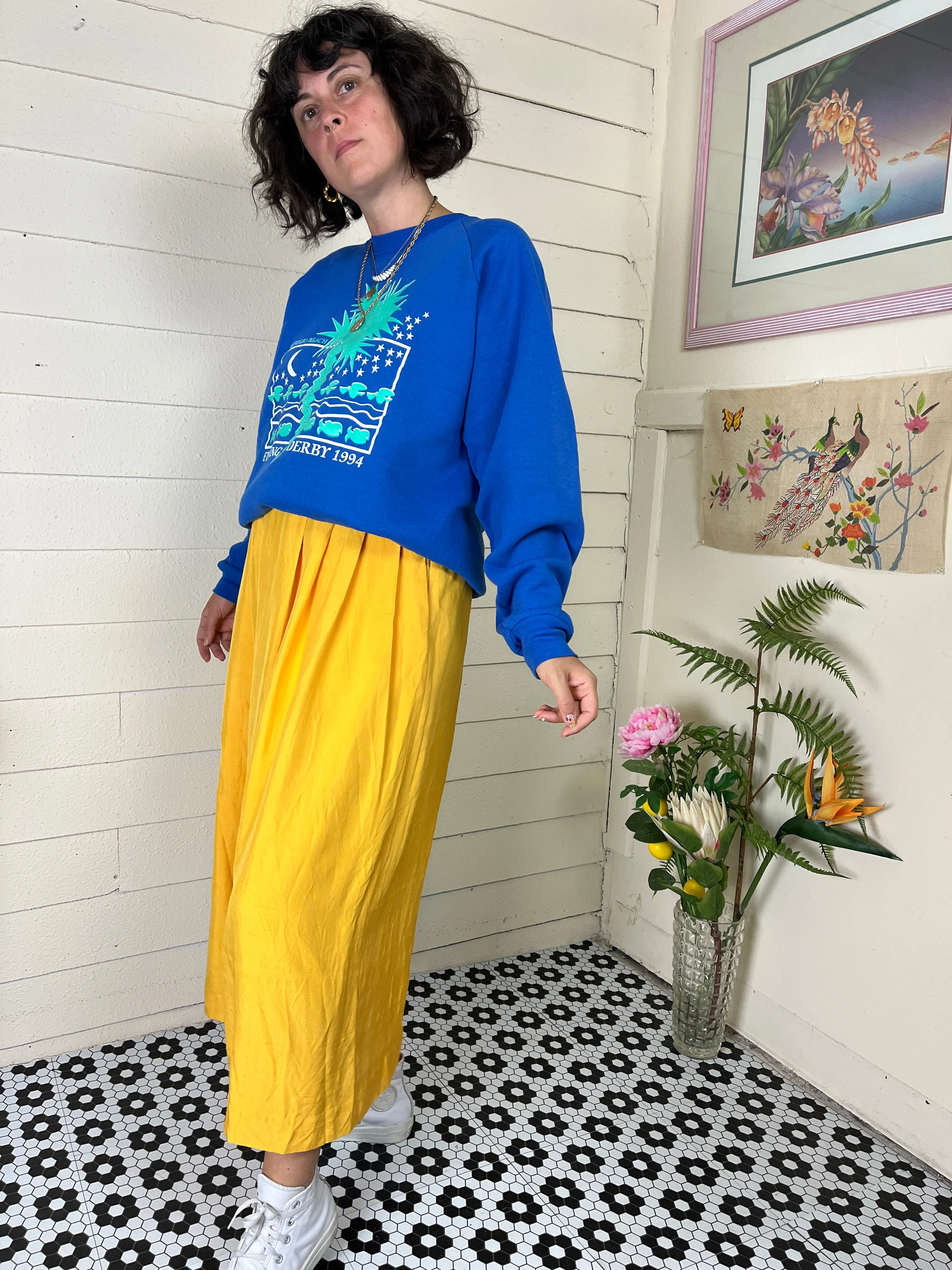 90s RAW SILK BRIGHT YELLOW MAXI SKIRT