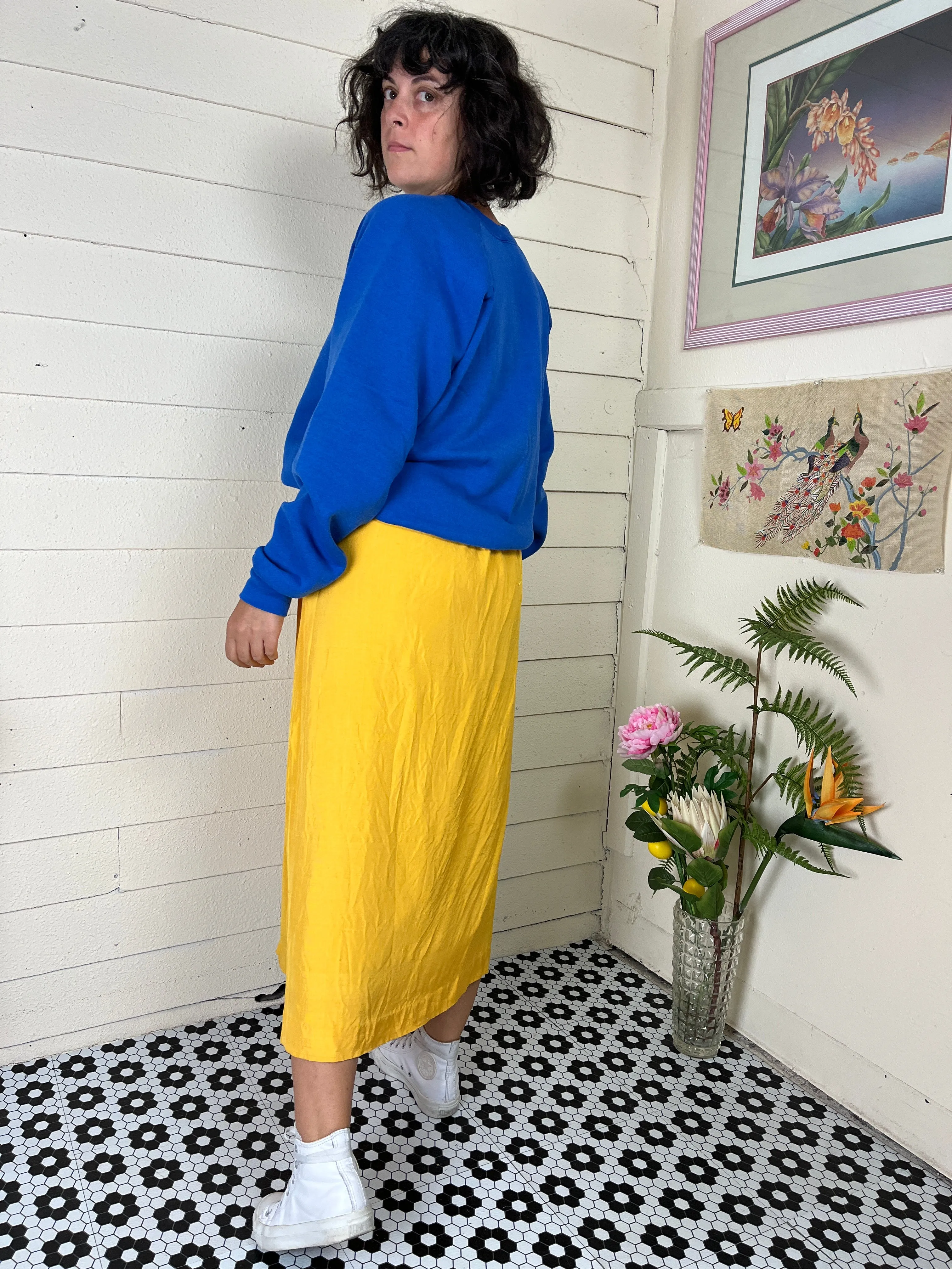 90s RAW SILK BRIGHT YELLOW MAXI SKIRT