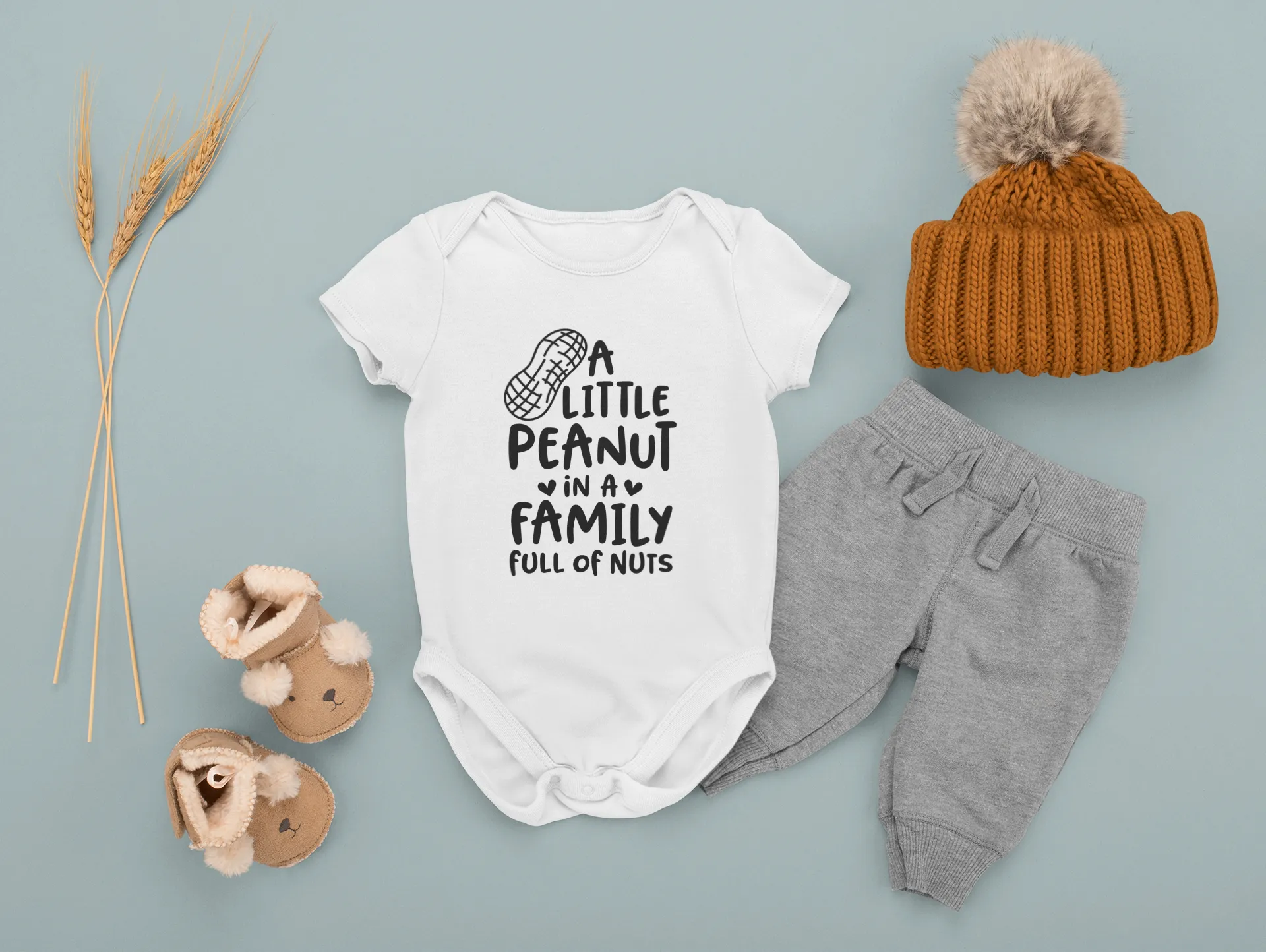 A Little Peanut in a Family Full of Nuts Funny Cute Baby Vest Bodysuit