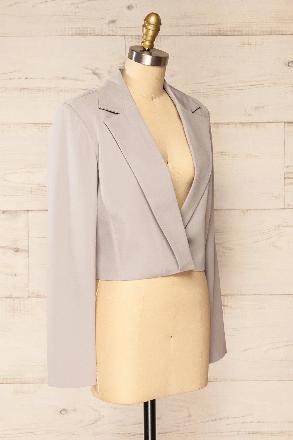 Alcorcon Grey | Cropped Blazer w/ Notched Lapels