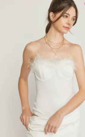 Angel Baby Strapless Feather Bodysuit in white