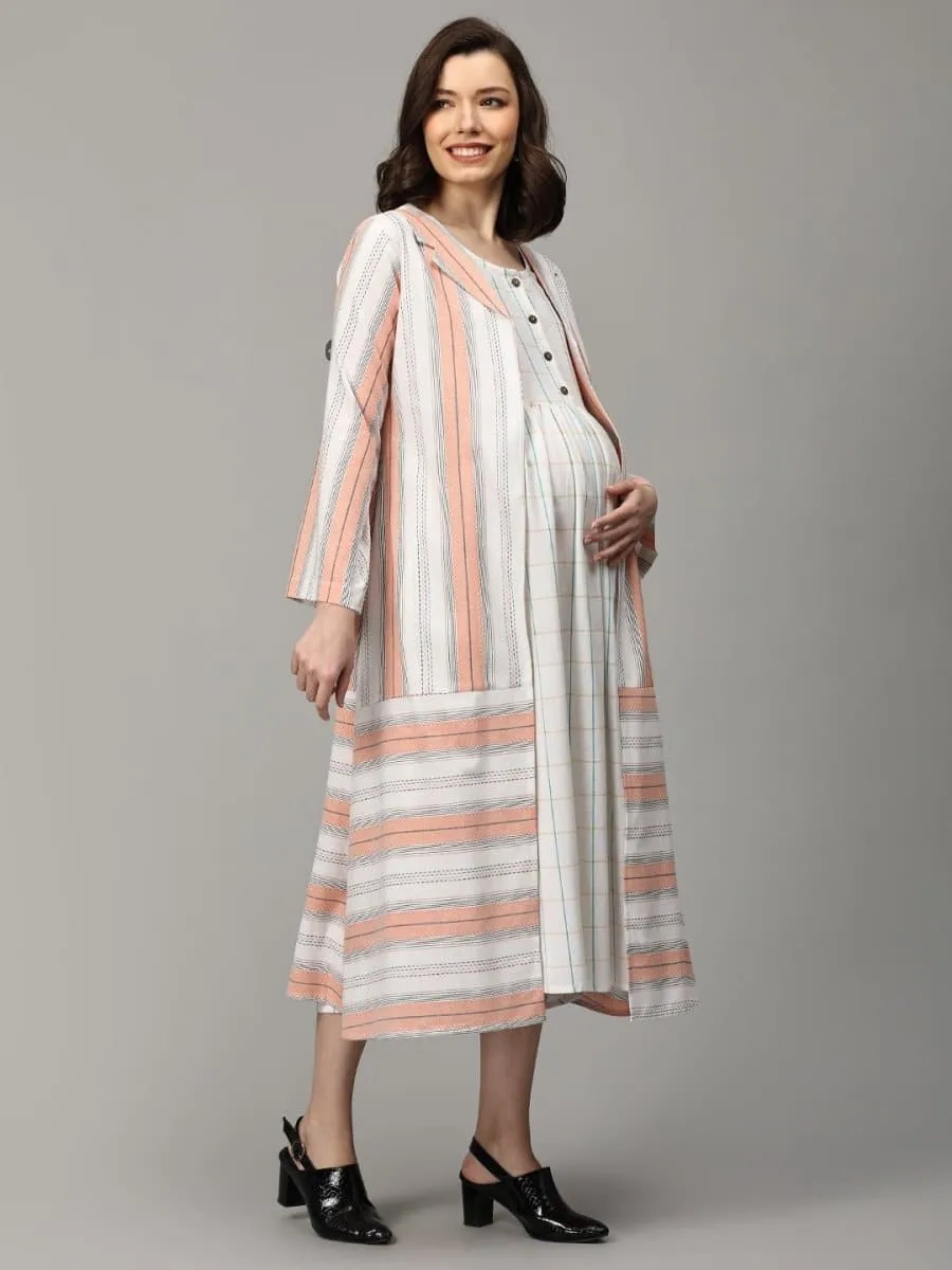 Apricot Aura Stripe Maternity and Nursing Shacket Dress