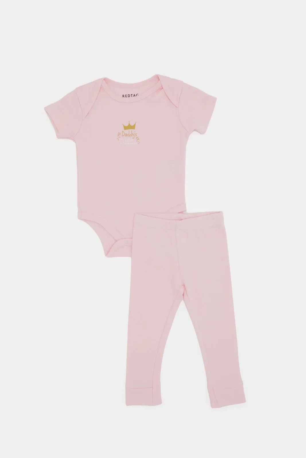 Babies Pink Printed Bodysuit Set (2 Piece)