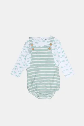 Babies White And Mint Bodysuit Set (2 Piece)