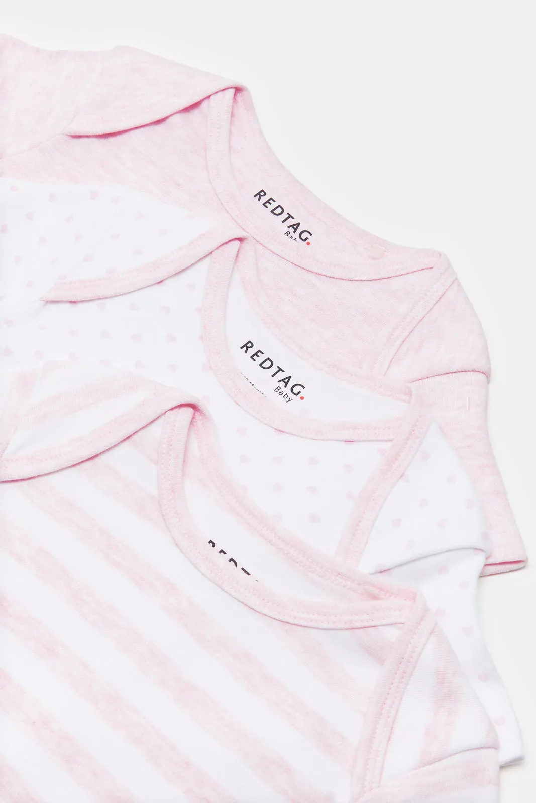 Babies White And Pink Printed Bodysuit Set (Pack Of 3)