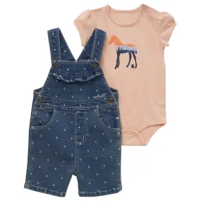 Baby Girls' 2-Piece Short-Sleeve Horse Bodysuit & Denim Shortall Set CG9882