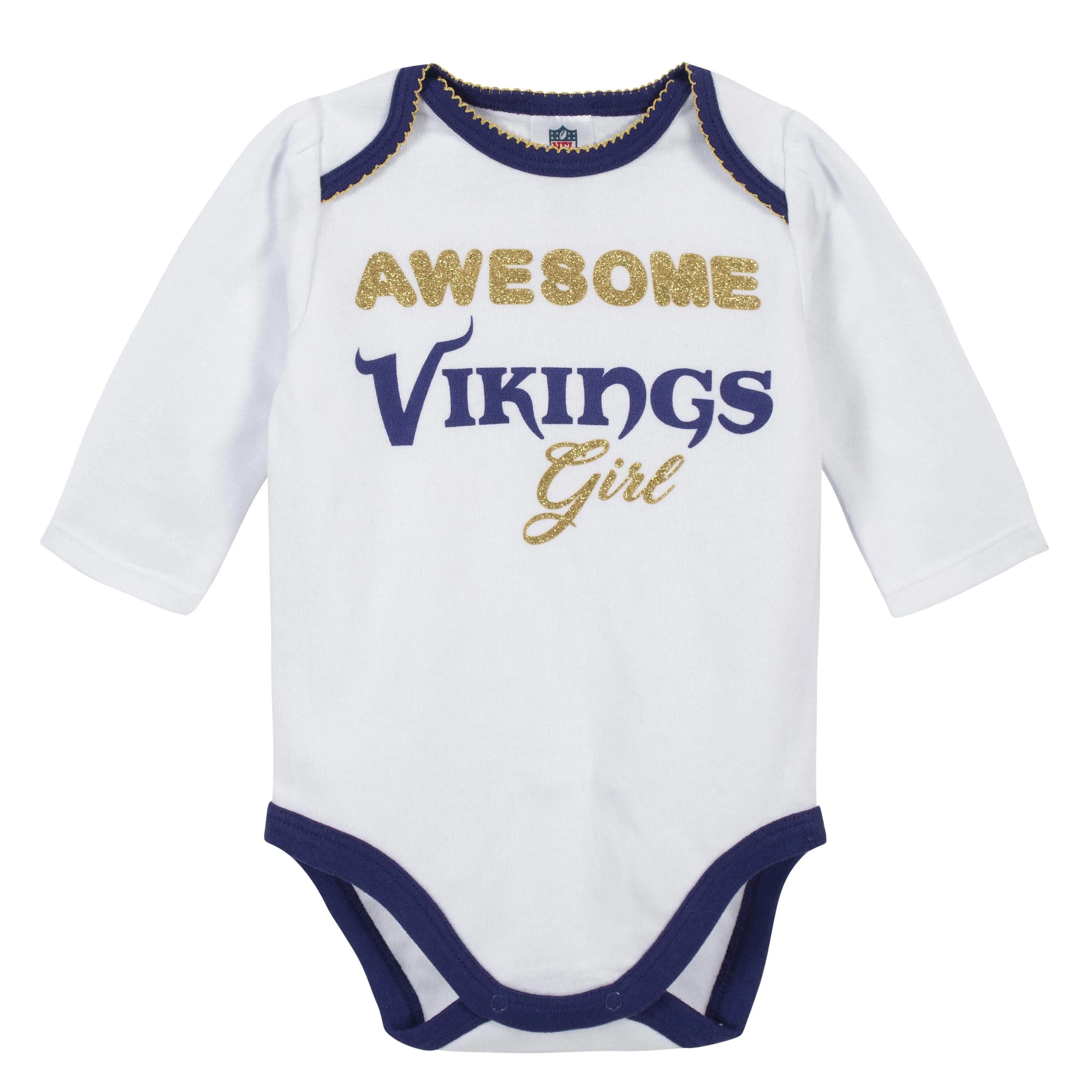 Baby Girls Minnesota Vikings 3-Piece Bodysuit, Footed Pant, and Cap Set