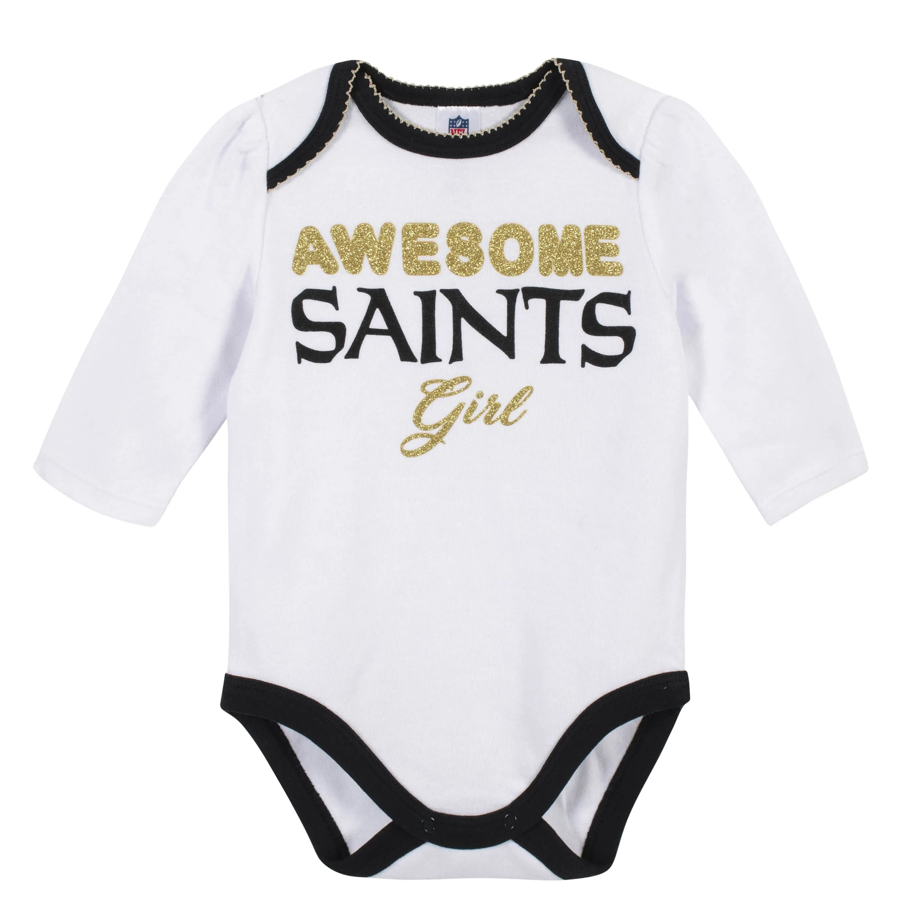 Baby Girls New Orleans Saints 3-Piece Bodysuit, Footed Pant, and Cap Set