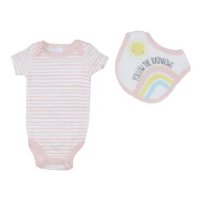 Baby Kiss 2 Pc Bodysuit & Bibs Set - Follow The Rainbows