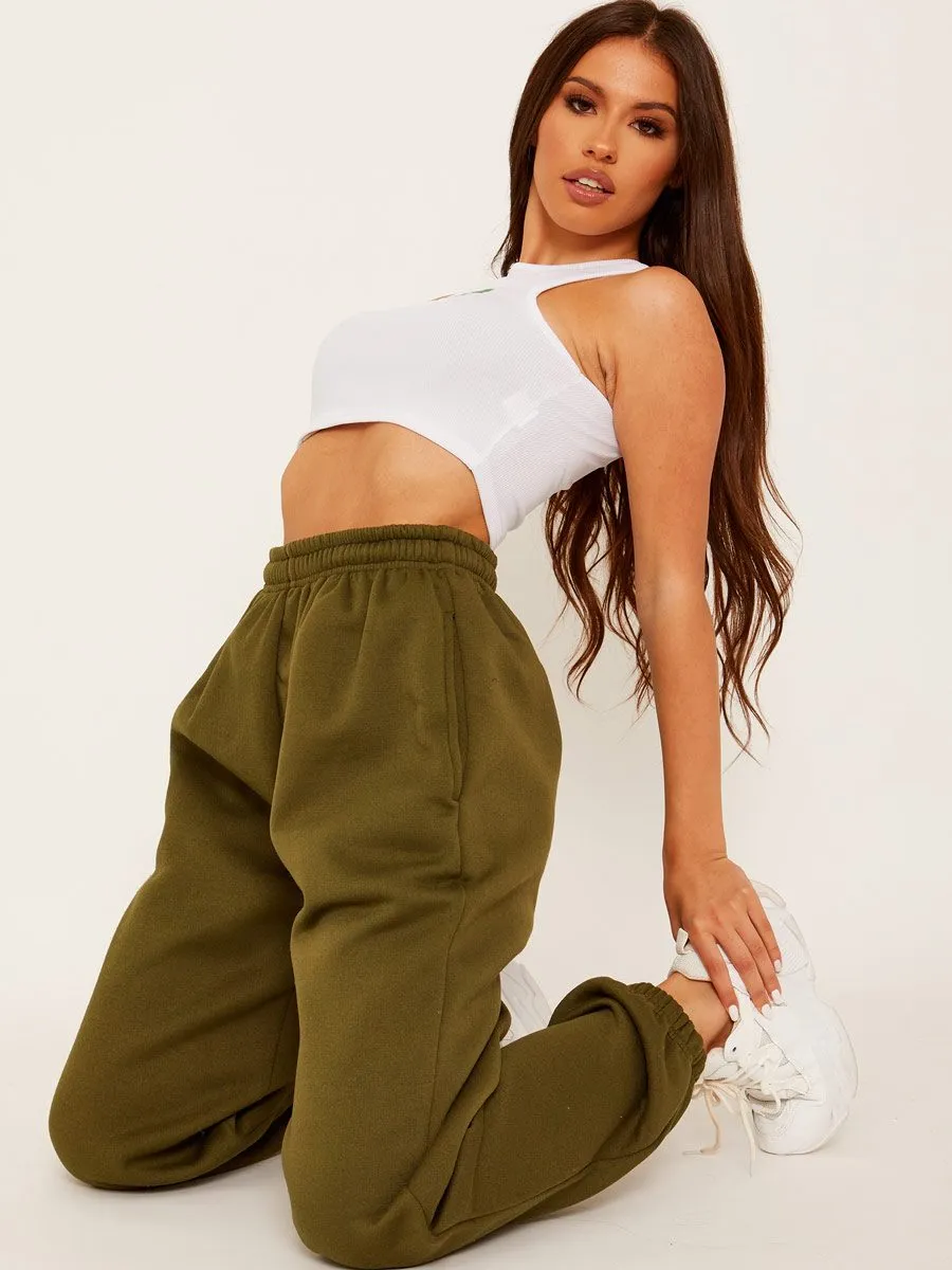 Barbara Oversized Fleece Joggers In Khaki