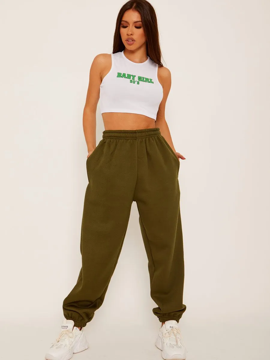 Barbara Oversized Fleece Joggers In Khaki