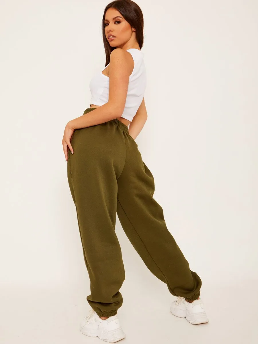 Barbara Oversized Fleece Joggers In Khaki