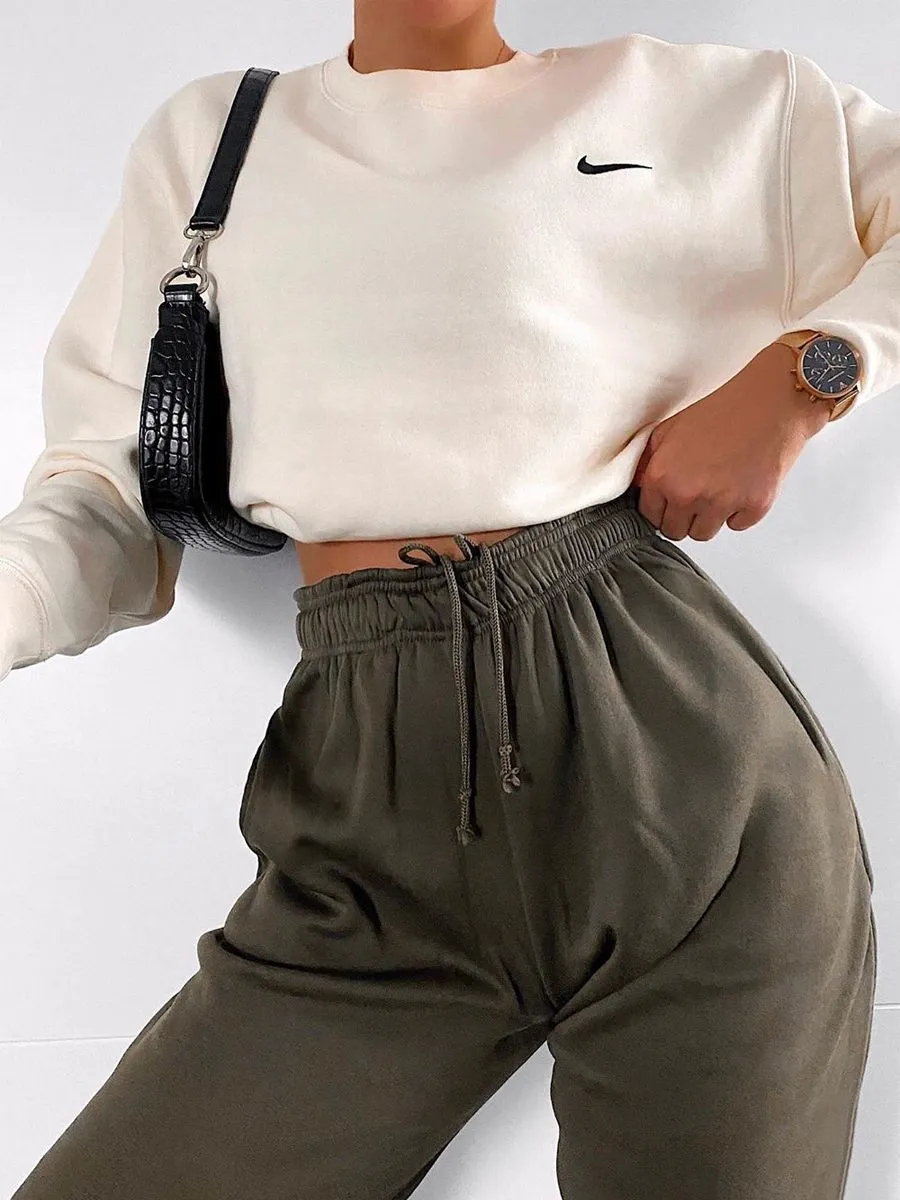 Barbara Oversized Fleece Joggers In Khaki