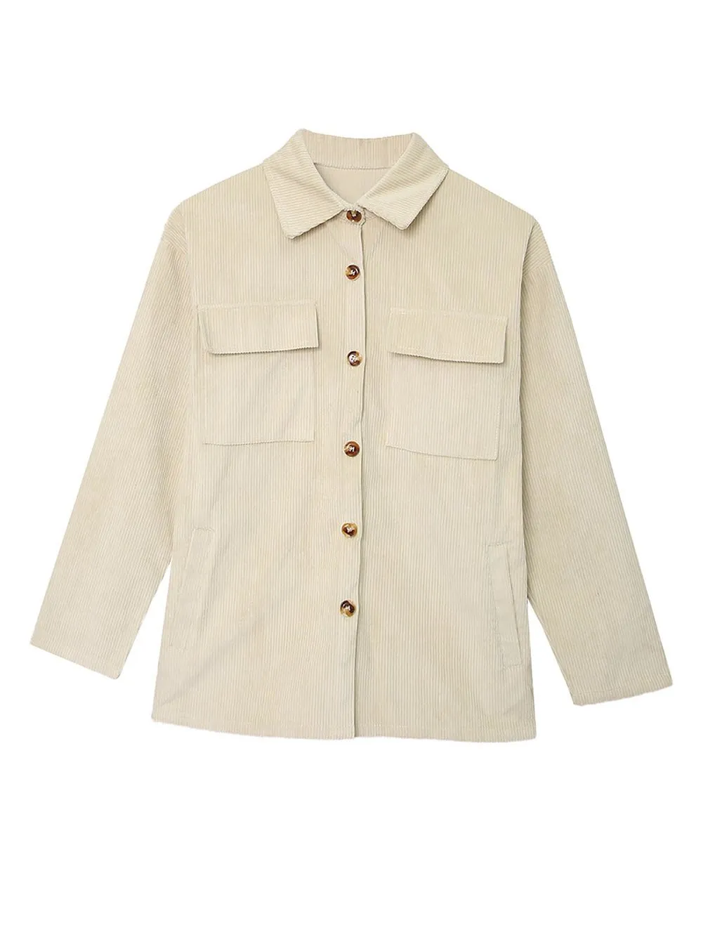 Beige Ribbed Textured Shacket with Front Pockets