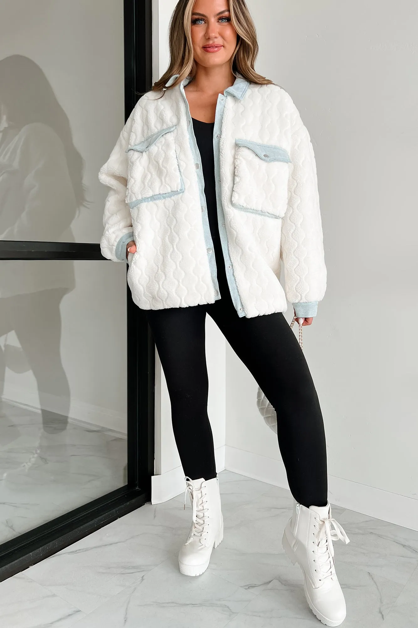 Best Of Both Worlds Fleece Jacket With Denim Contrast (Ivory/Denim)