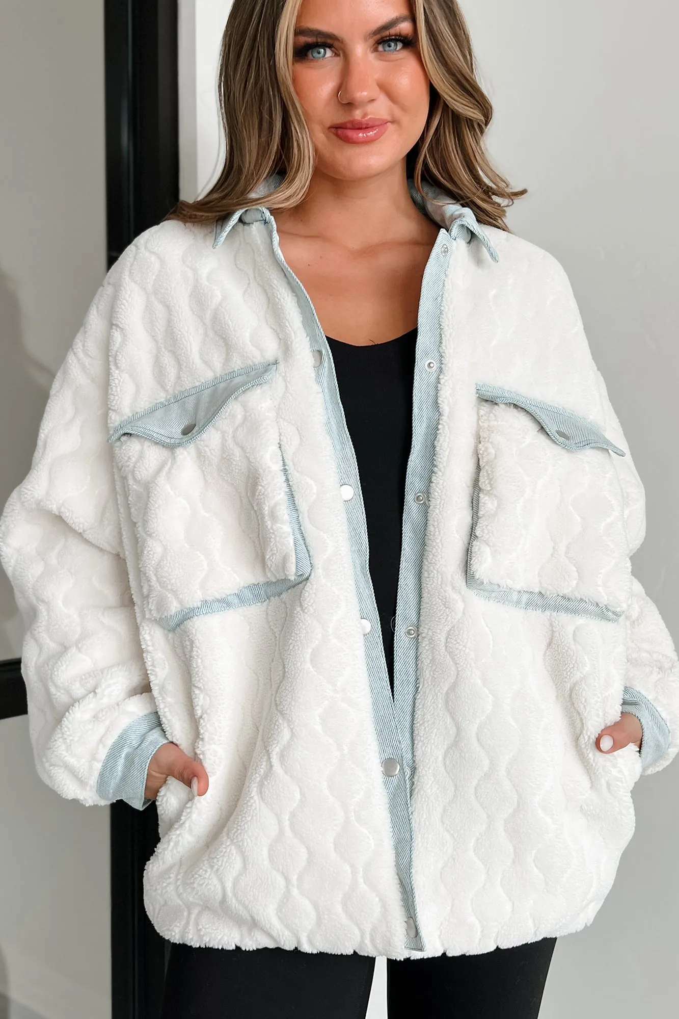 Best Of Both Worlds Fleece Jacket With Denim Contrast (Ivory/Denim)