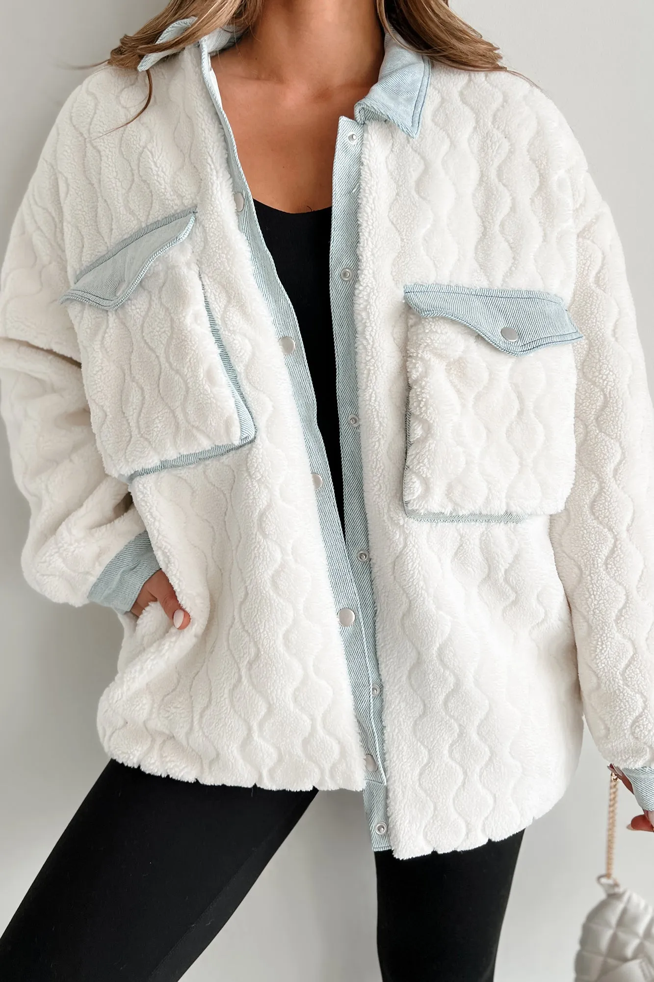 Best Of Both Worlds Fleece Jacket With Denim Contrast (Ivory/Denim)