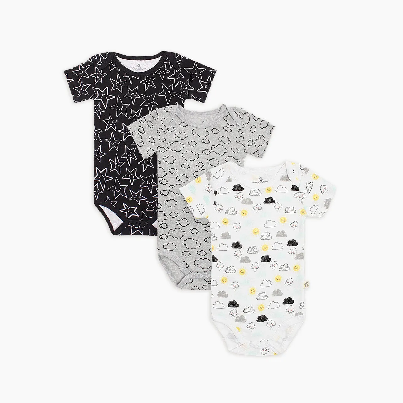 Black & White Cloud 3 Pack Short Sleeve Bodysuit Set