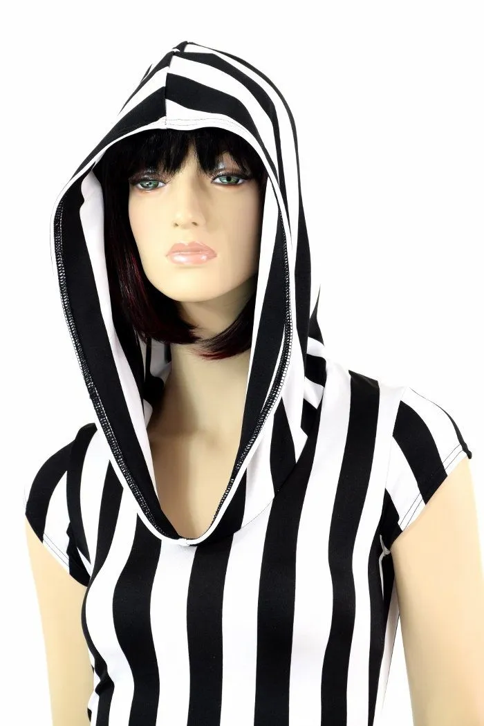 Black & White Striped Hoodie Romper