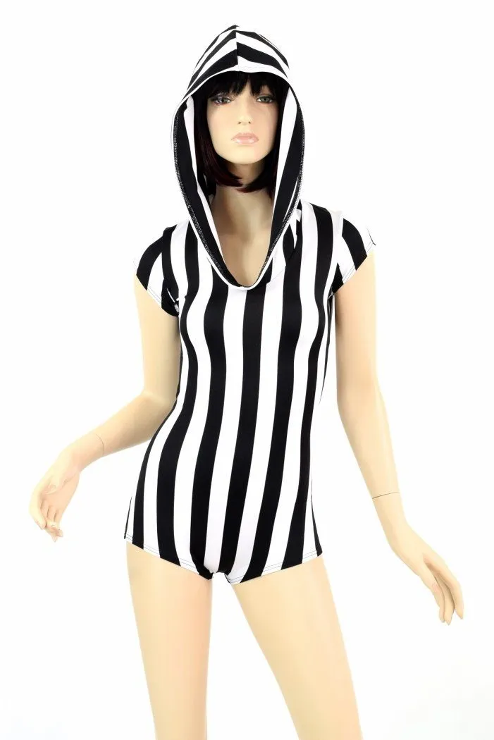 Black & White Striped Hoodie Romper