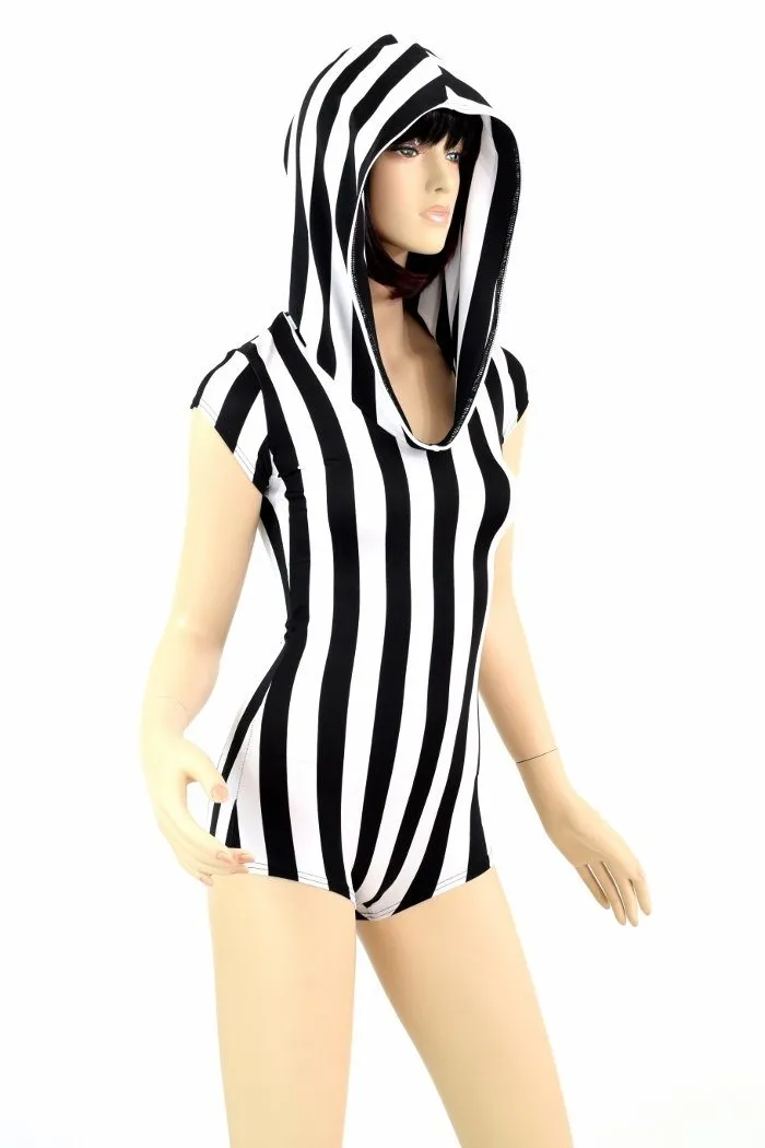 Black & White Striped Hoodie Romper