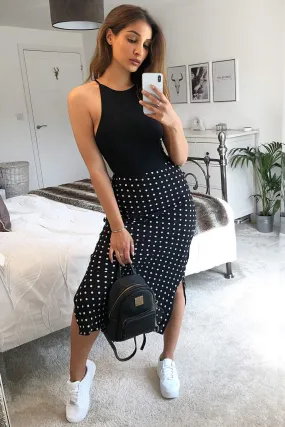 Black Polka Dot Midi Skirt