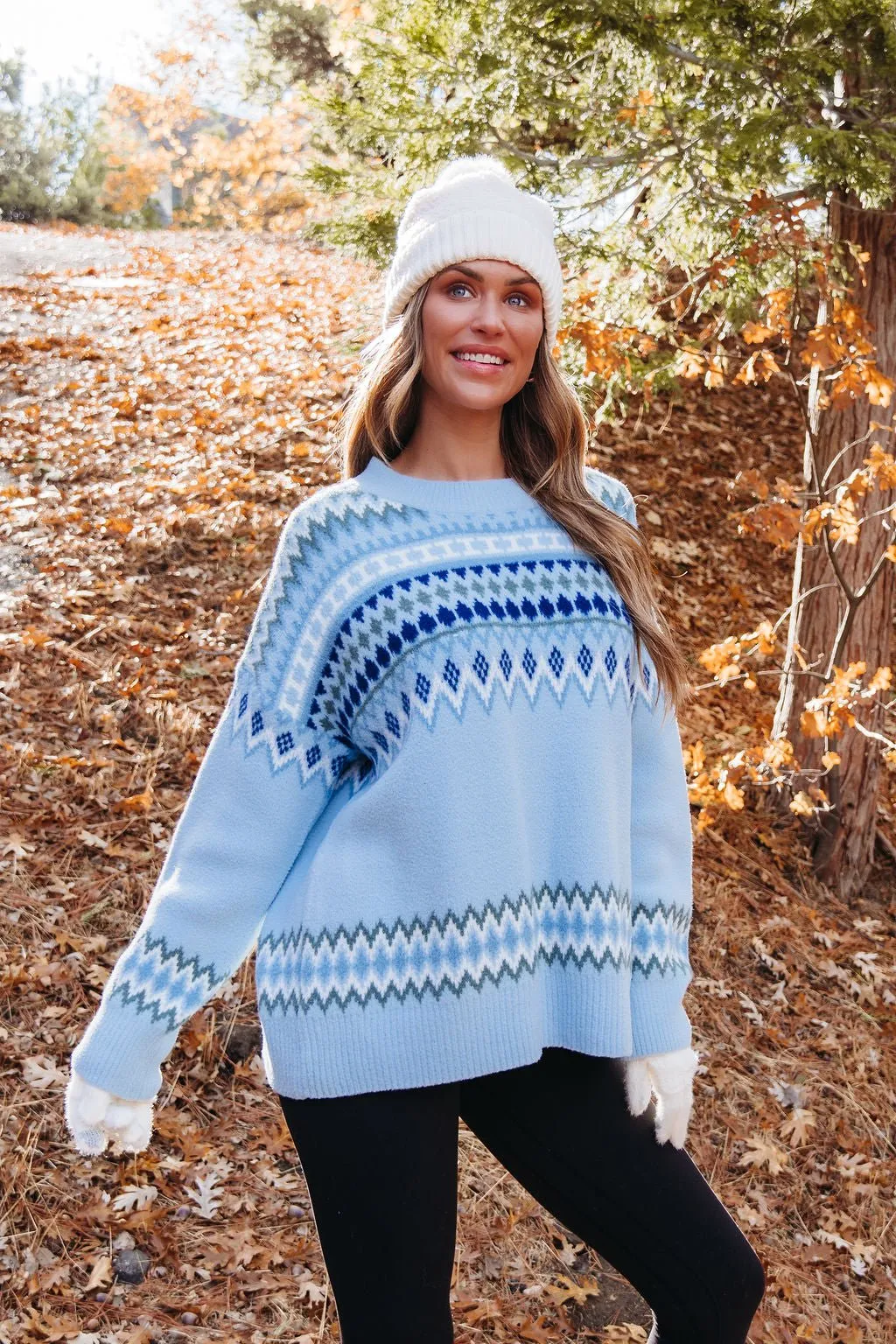 Blue Aztec Print Pullover Sweater