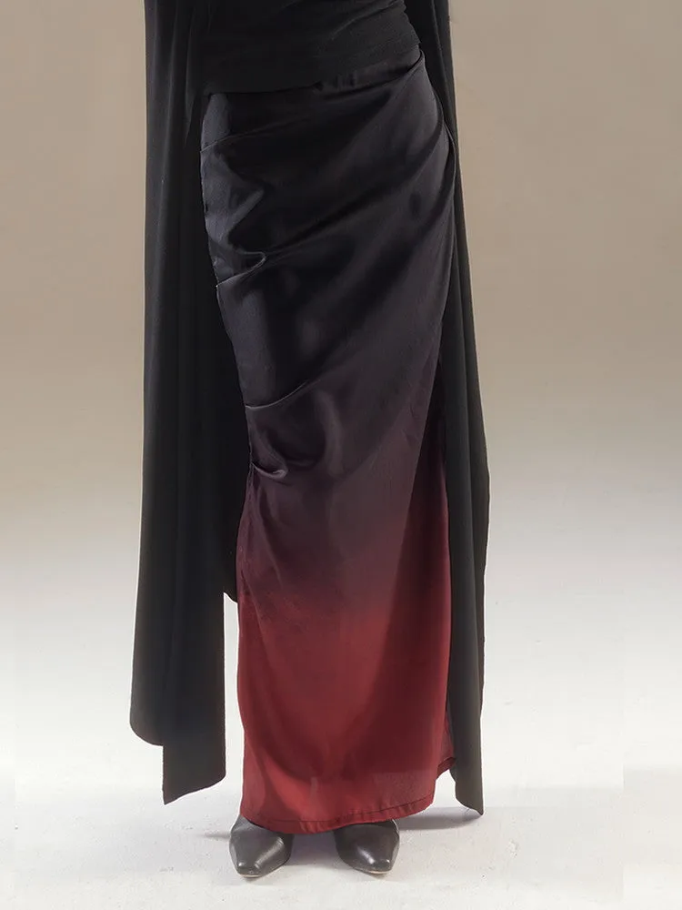 Bottle-Neck Drape Slim Simple Long Dress