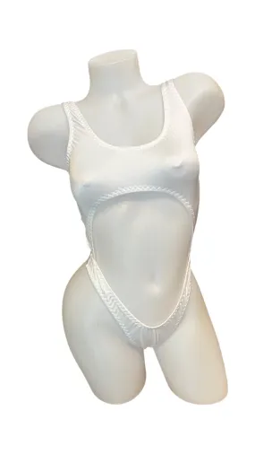 Bralette Top Thong Back Bodysuit White