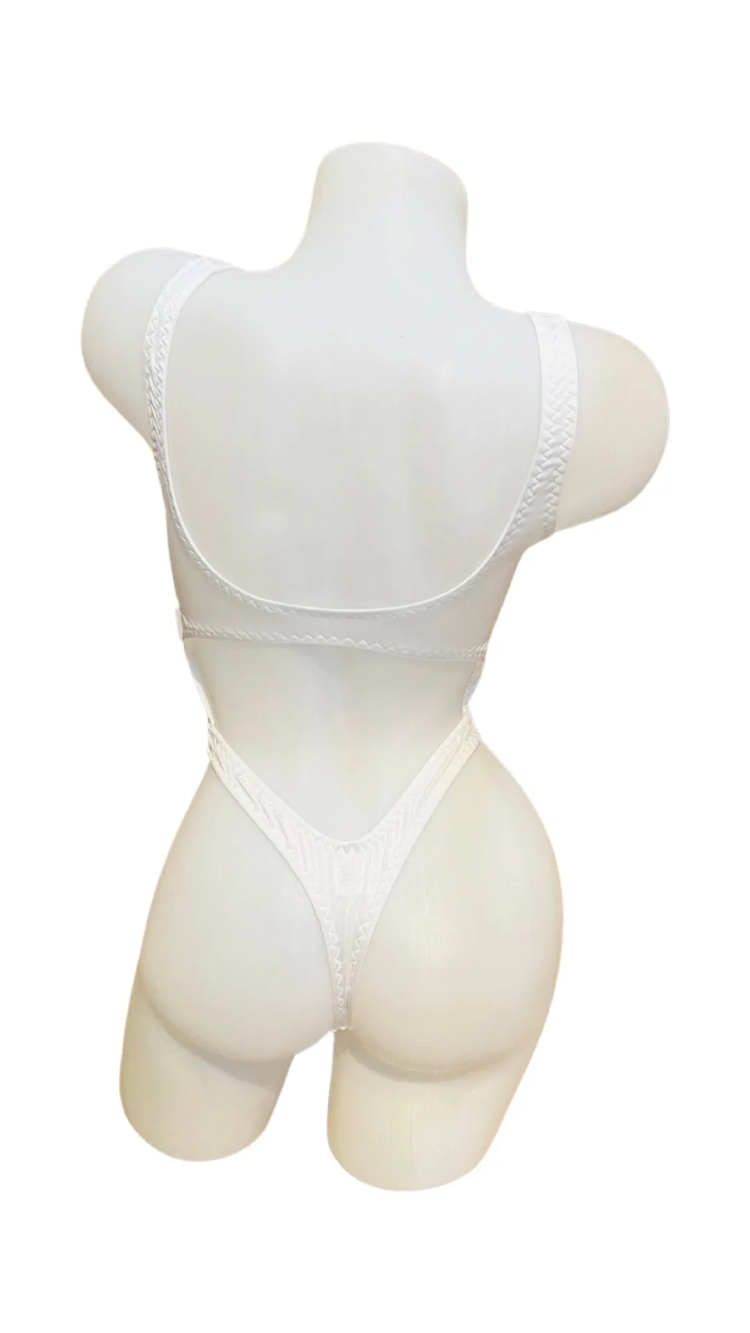 Bralette Top Thong Back Bodysuit White