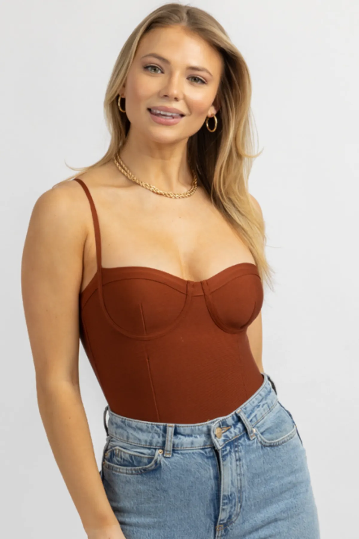 BRICK BUSTIER SLEEVELESS STRETCH BODYSUIT