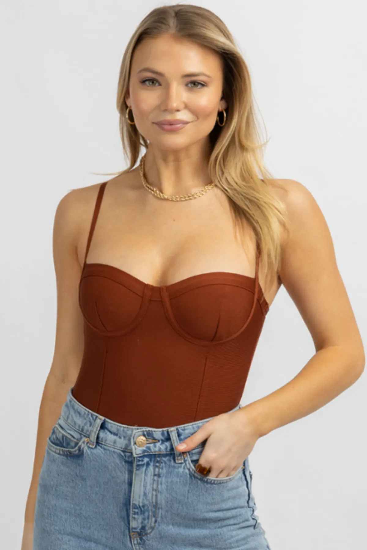 BRICK BUSTIER SLEEVELESS STRETCH BODYSUIT