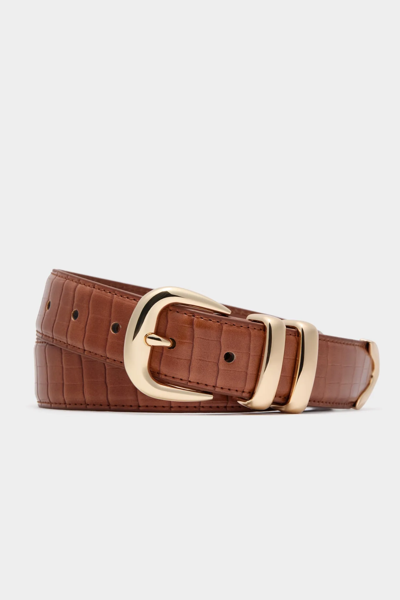 Brown Croc-Embossed Western Belt