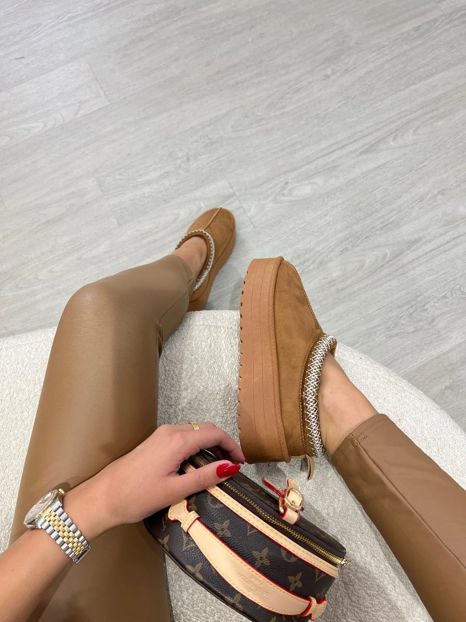 Camel Backless Platform Slipper