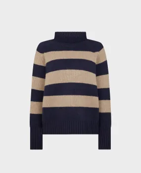 Cashmere Stripe Roll Neck Jumper