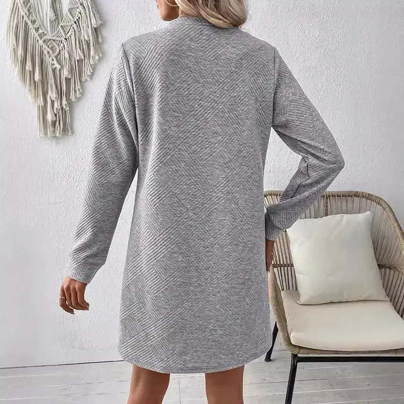 Casual Fashion Plain Round neck Long Sleeve Cashmere Mini Jumper Dress