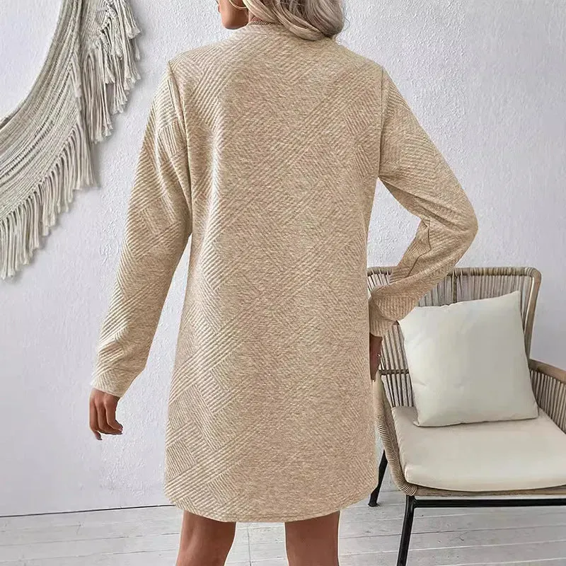 Casual Fashion Plain Round neck Long Sleeve Cashmere Mini Jumper Dress