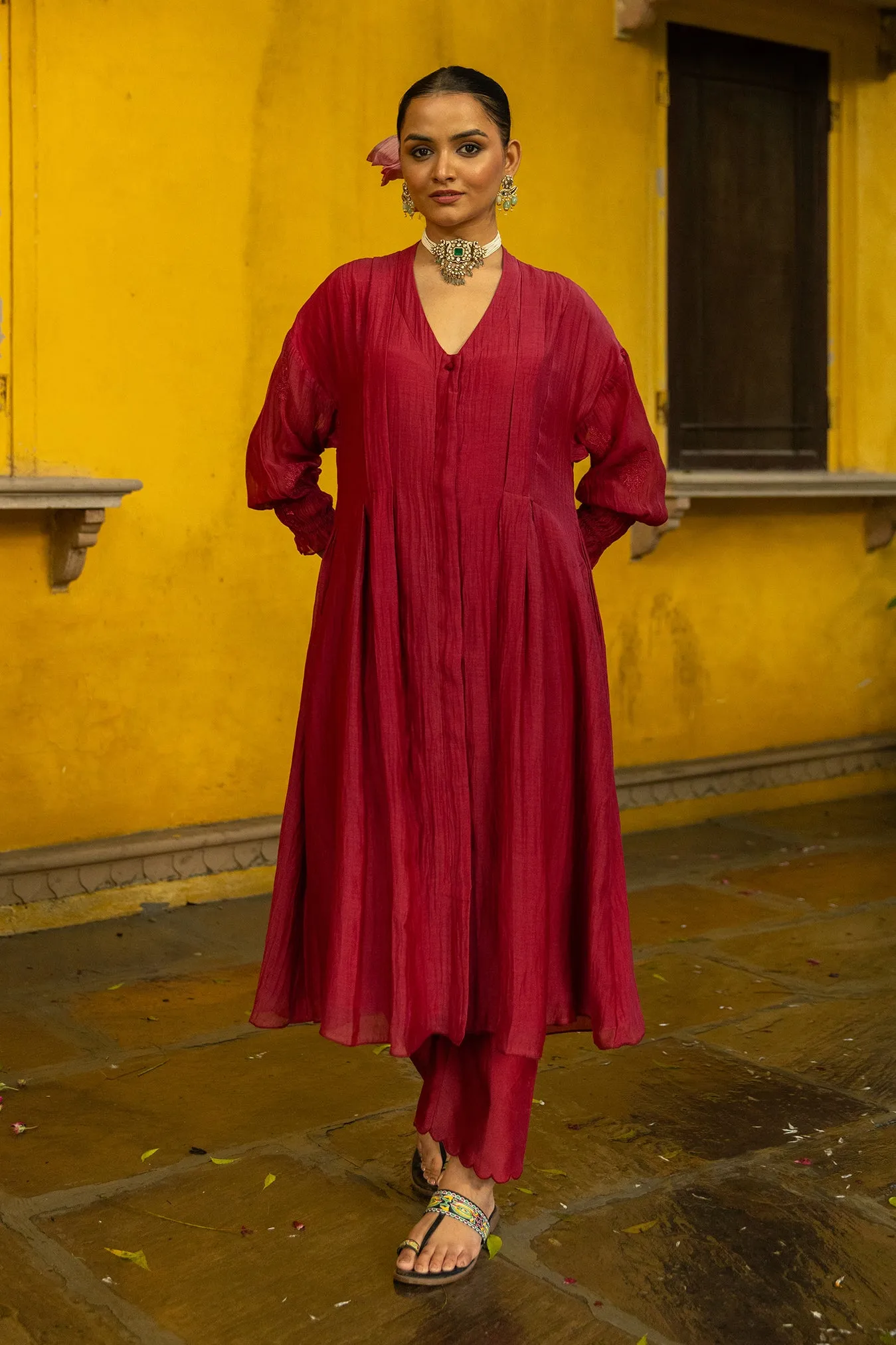 Chanderi Dart Kurta Suit Set