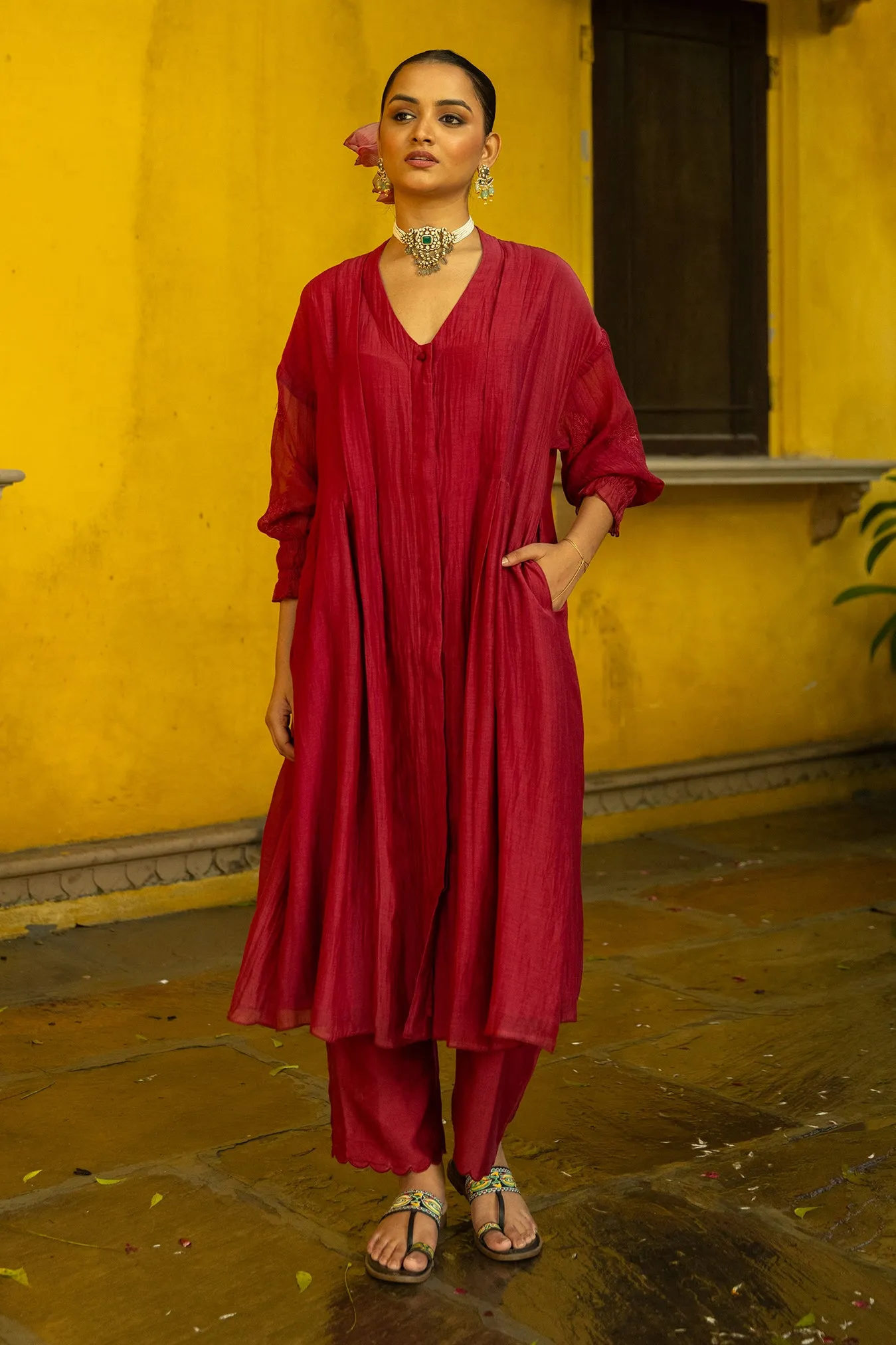 Chanderi Dart Kurta Suit Set