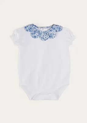 Charlotte Floral Scallop Collar Short Sleeve Bodysuit in Blue (1mth-2yrs)