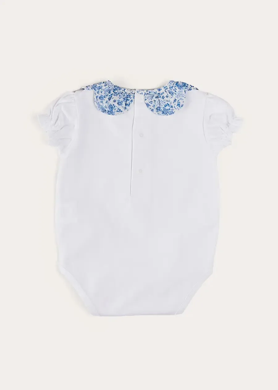 Charlotte Floral Scallop Collar Short Sleeve Bodysuit in Blue (1mth-2yrs)