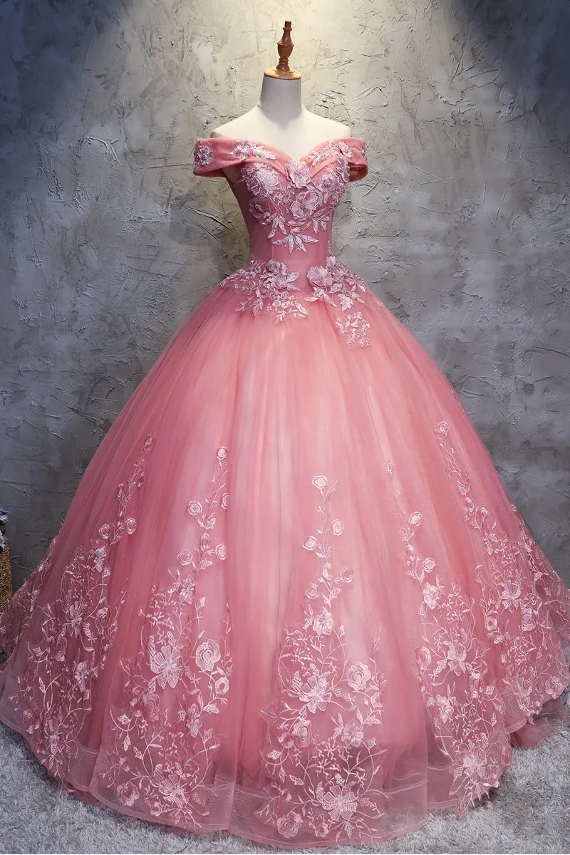 Charming Ball Gown Off-The-Shoulder Tulle Sweet 16 Dress, Quinceanera Dress