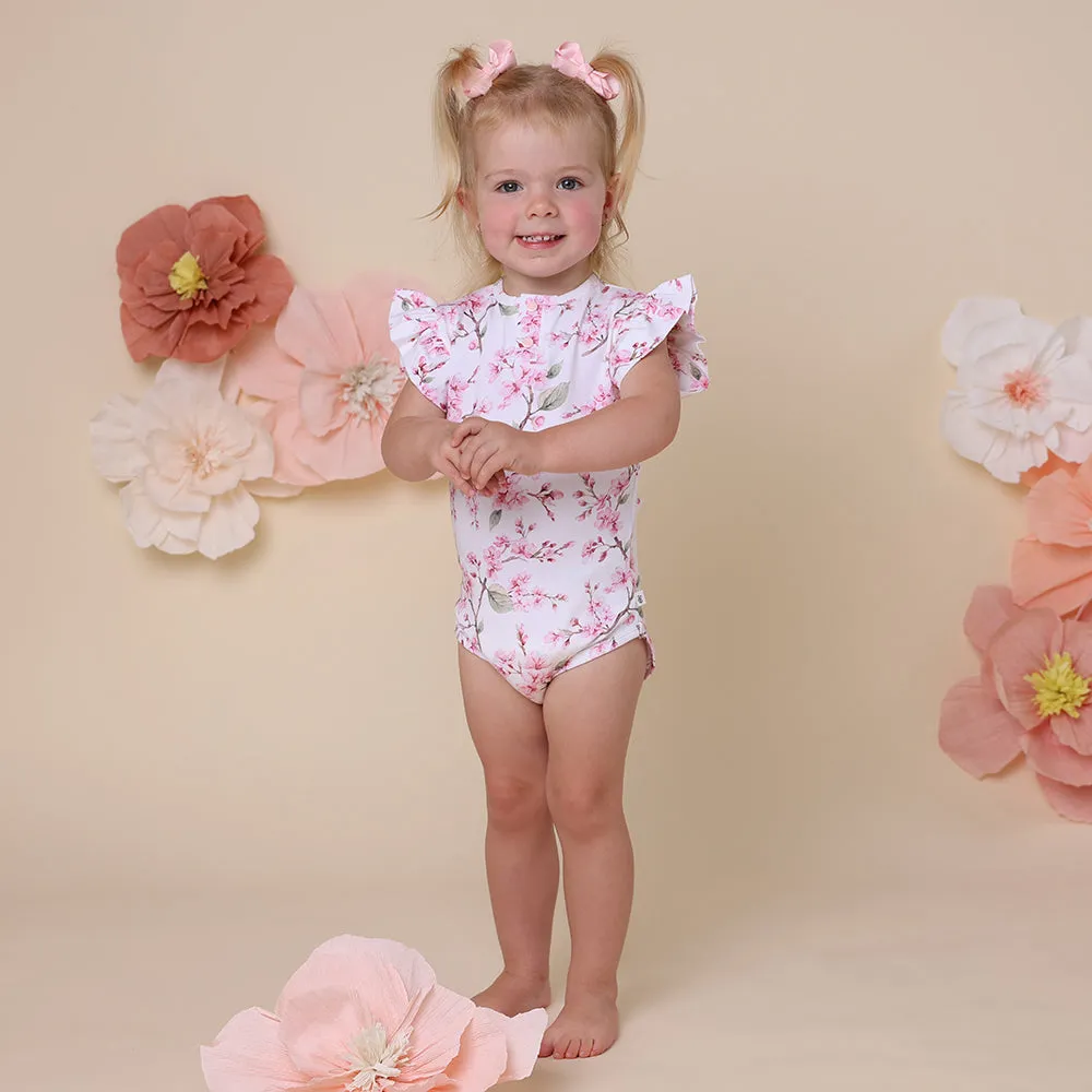 Cherry Blossom Short Sleeve Organic Bodysuit with Frill