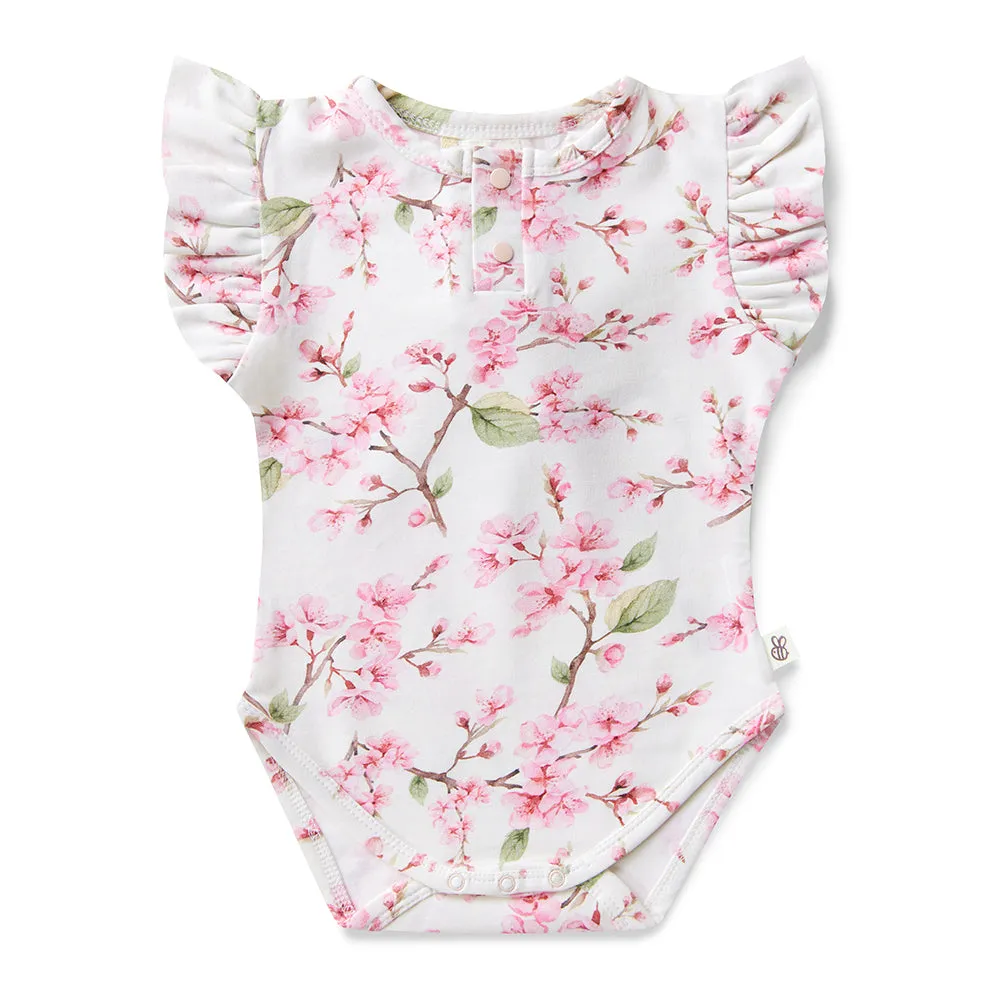 Cherry Blossom Short Sleeve Organic Bodysuit with Frill