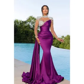 Chic Illusion Neckline Luxury Beads Long Sleeves Mermaid Prom Formal Dress