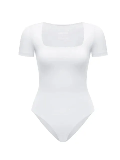 Chic Square Neck Thong Bodysuit Double Lined Soft Sleek