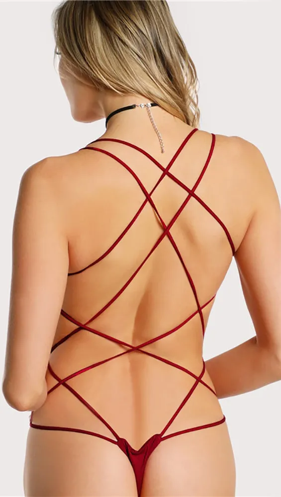 Chloe Strappy Open Back Bodysuit Cherry